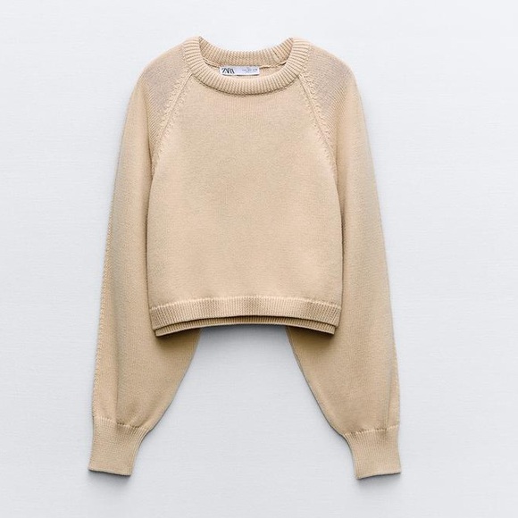 Zara NWT Basic Knit Cropped Sweater Beige - Picture 2 of 13